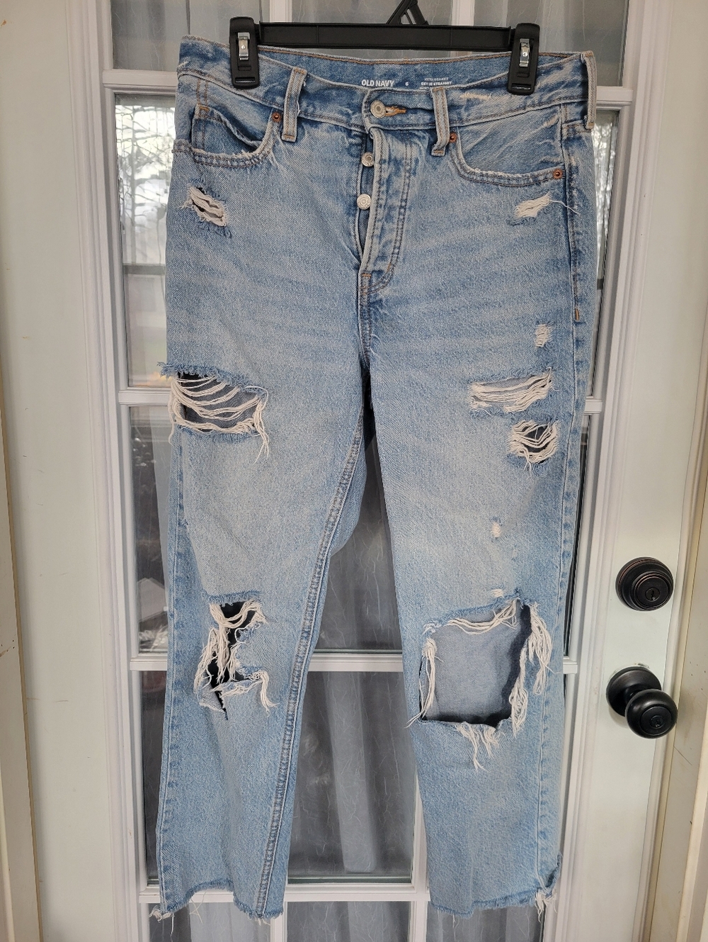 Old Navy Light Blue Distressed Boyfriend Jeans Sky- Hi straight